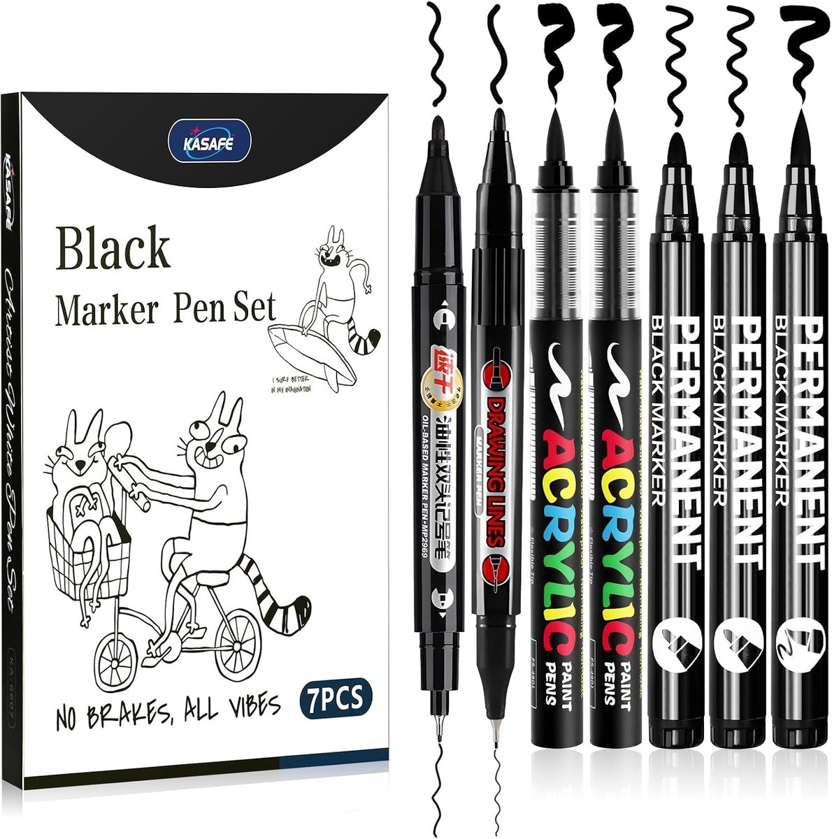 Zwarte Acrylverfpennen Set - Zwart - 7-in-1 Set met Verschillende Penpunten - Voor Kunstenaars en Hobbyisten