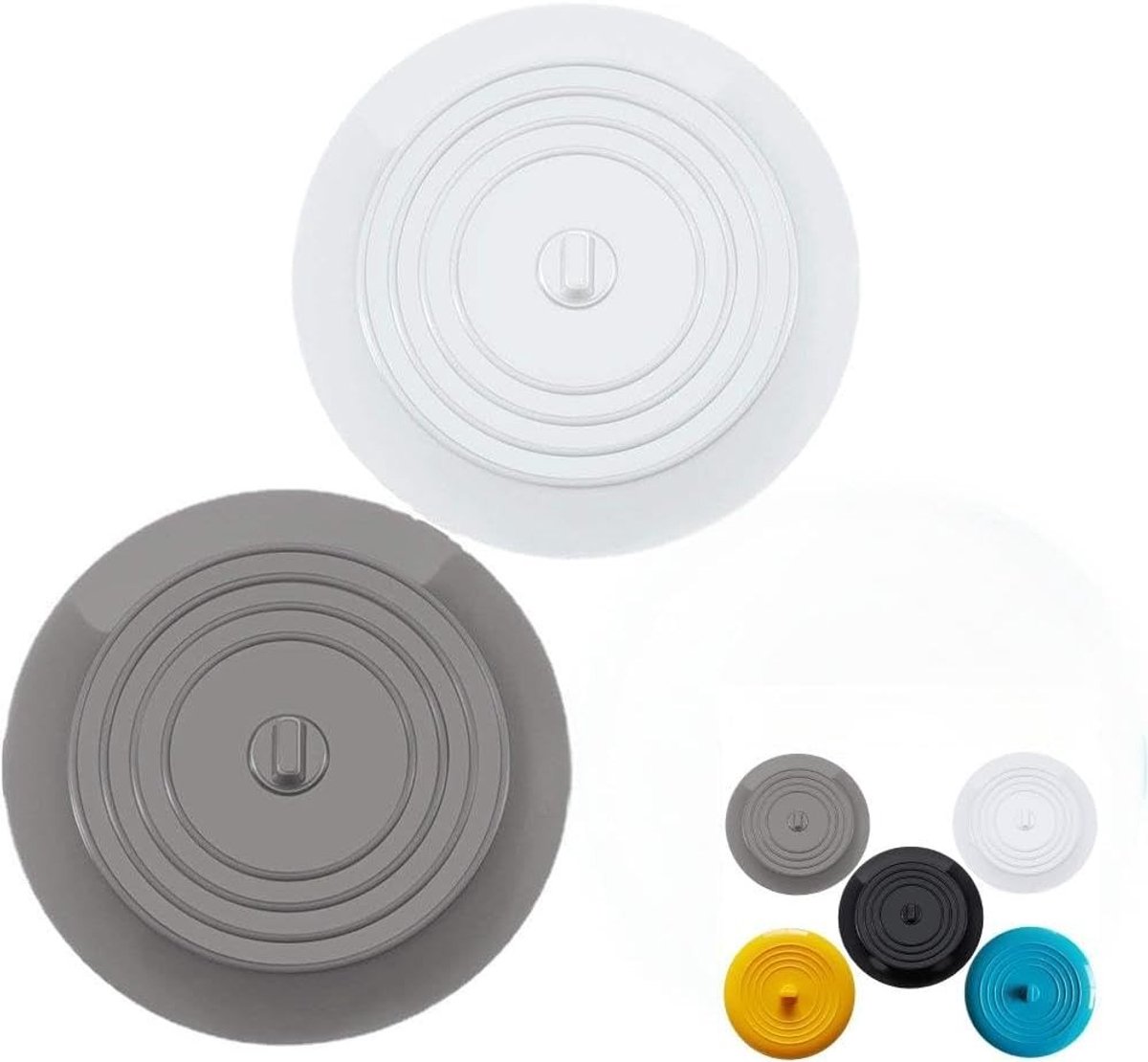 Siliconen Badstop - Grijs en Wit - 15 cm - Universele Afvoerplug voor Keuken en Badkuip
