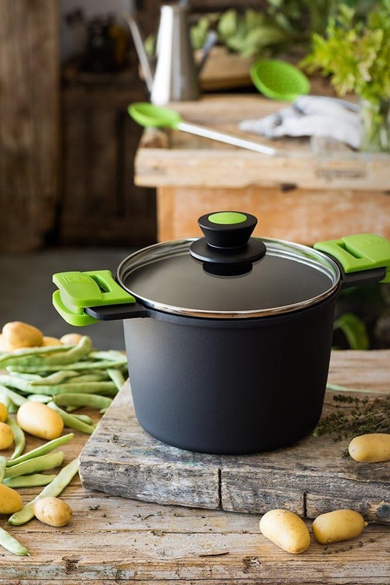 Hoge Stoofpot met Glazen Deksel - 24 cm - Gietaluminium met Antiaanbaklaag - Voor Alle Fornuizen Inclusief Inductie