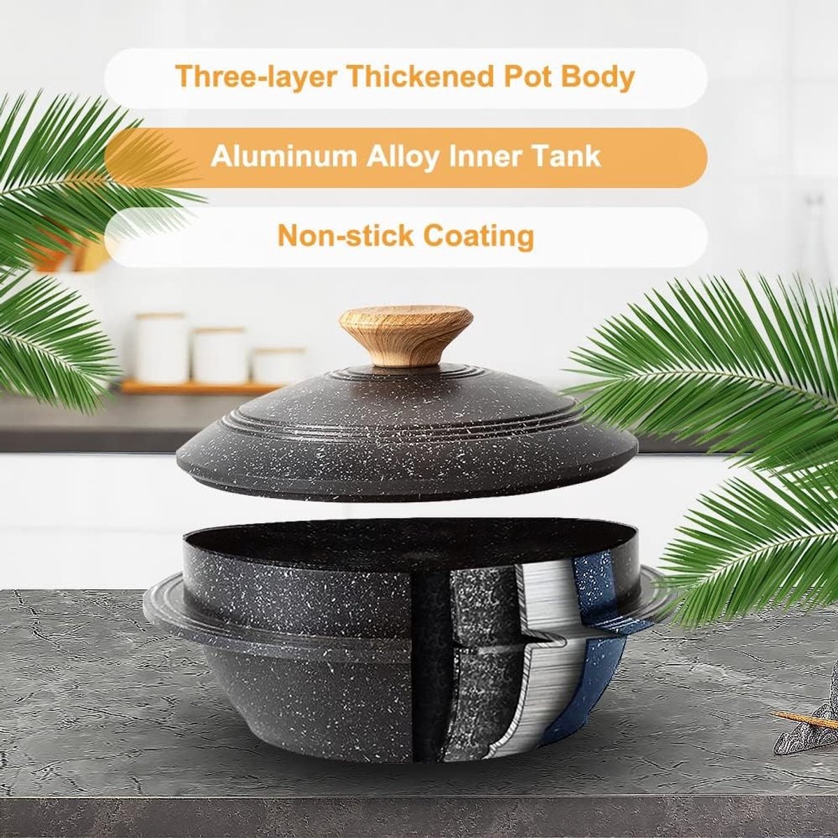 Gegoten Aluminium Braadpan met Deksel - Zwart - 24 cm - Anti-aanbaklaag - Voor Koken en Serveren