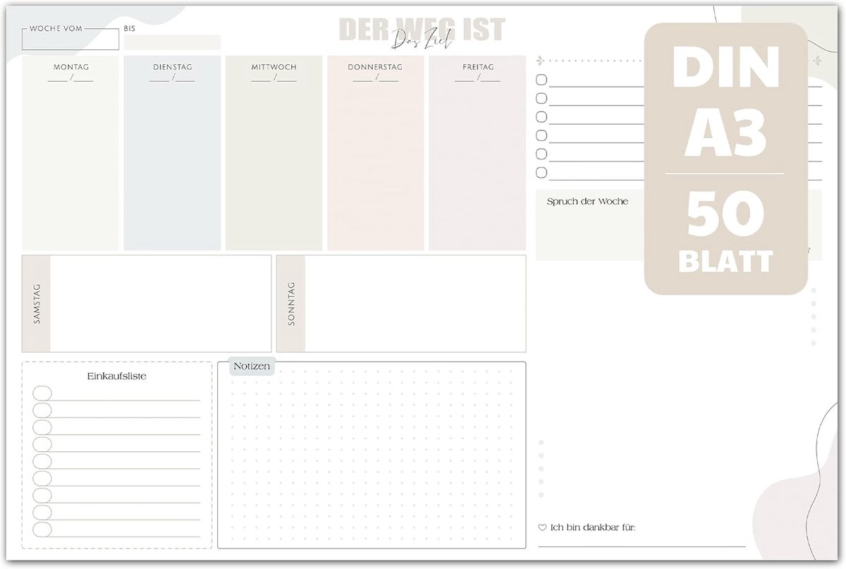 Bureaubladonderlegger papier A3 - weekplanner blok A3 - ongedateerde kalender 2026 - ideaal voor thuiskantoor - ShopVlot