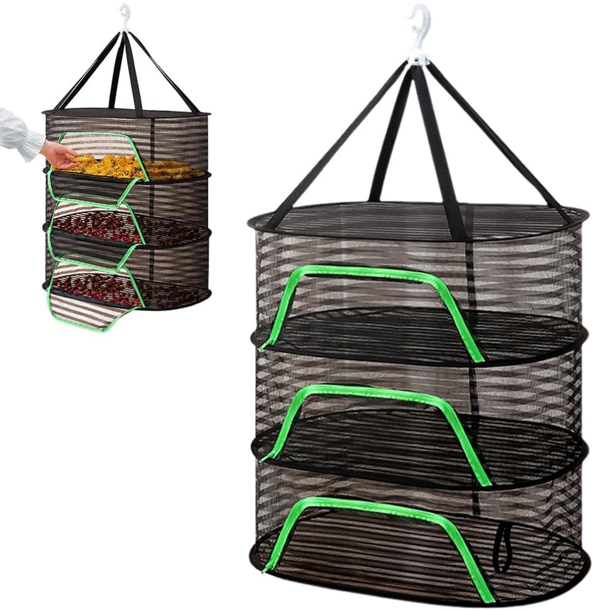 Droogmand - hangend model - herbruikbaar - ademend - droognet - geschikt voor het drogen van zaden, vis en groenten - 40*60 cm - zwart - 3 lagen