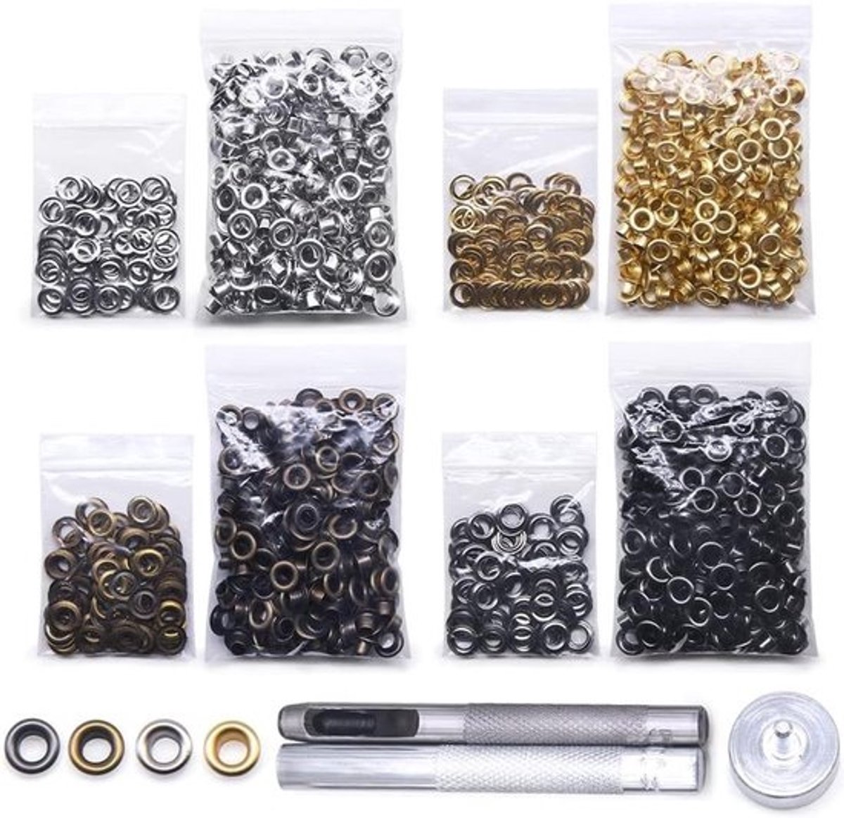 Grommet Kit - Oogjes Set - Kleding Repareren - 800 Sets - 5 mm Binnendiameter - 4 Kleuren