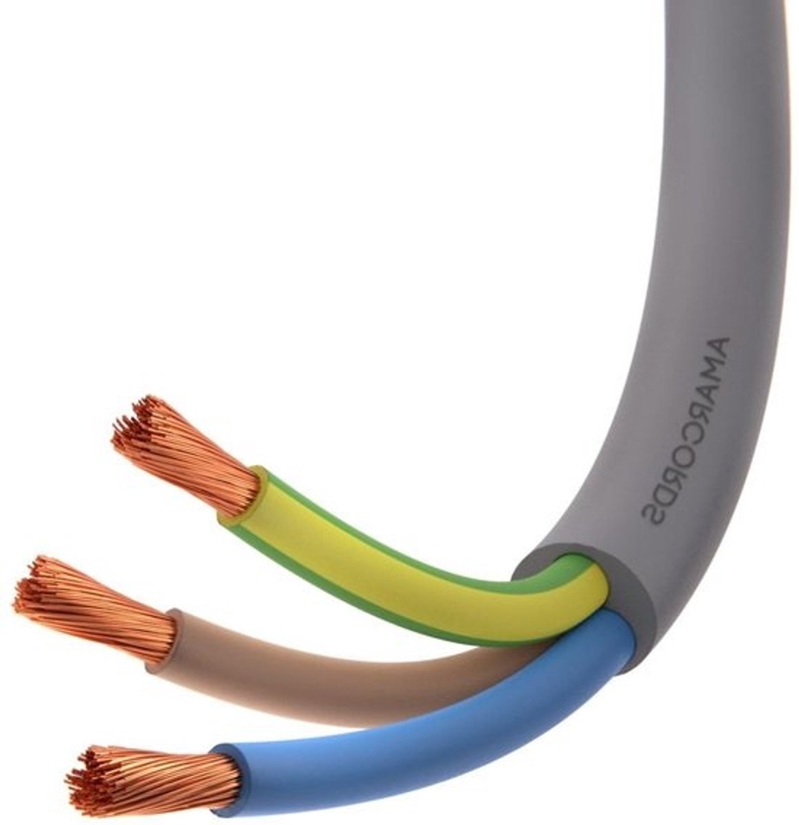 Driepolig Netsnoer - Stroomkabel Elektra - Energie Overdracht - Vlam- en Brandvertragend - 15 meter - Grijs