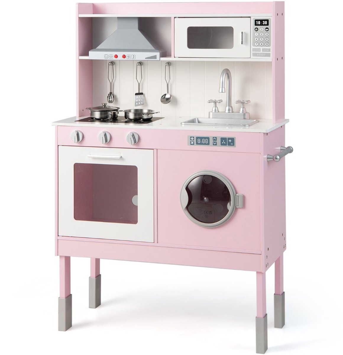 SureDeal® - Rollenspell - Kinderkeuken - Speelaccessoires Houten Speelkeuken - Afzuigkap - Wasmachine - Echte Geluiden - 71x29x101 cm - Roze