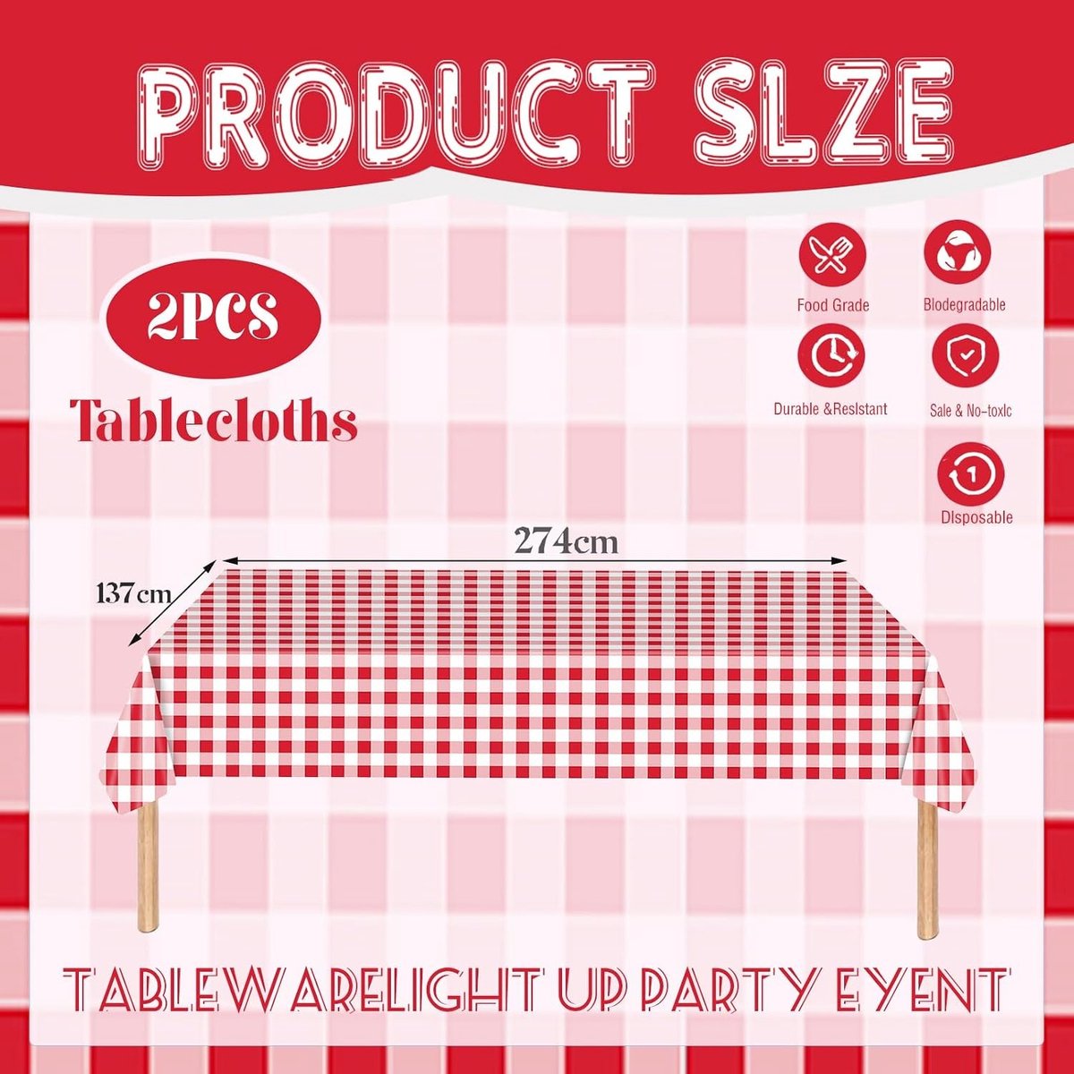 Tafelkleed - Rood Wit - 137 x 274 cm - Plastic en Waterdicht - Voor Feestelijke Gelegenheden
