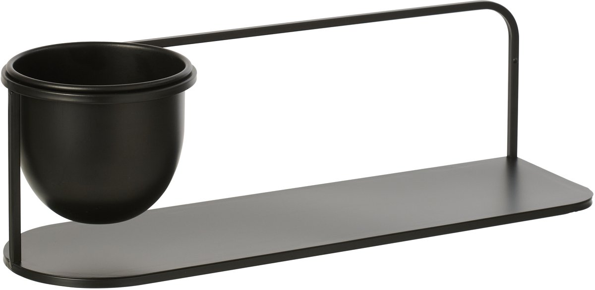 J-Line wandrek + bloempot - ijzer - zwart