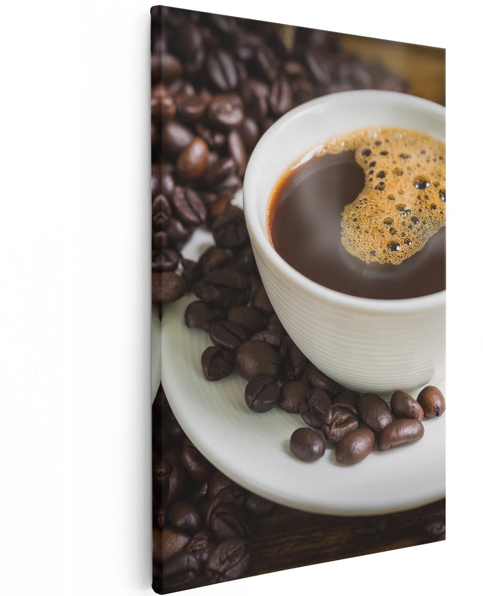 Artaza Canvas Schilderij Kopje Koffie Met Koffiebonen - 120x180 cm - Groot - Wanddecoratie Woonkamer - Schilderijen - Muurdecoratie