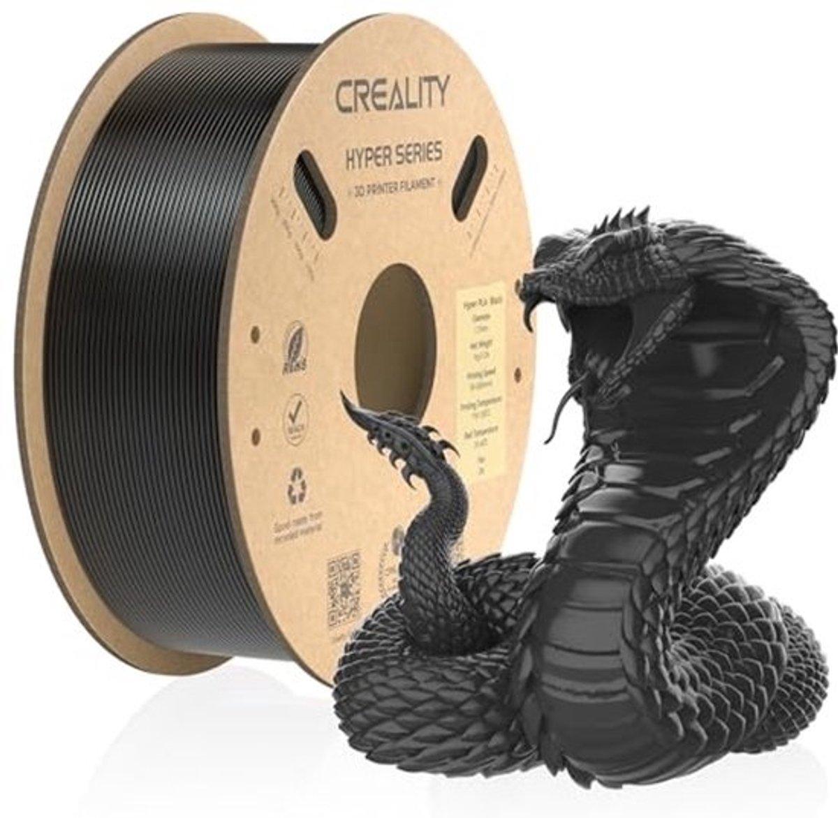 Hyper High Speed PLA Filament 1.75mm voor 3D Printer - Zwart, 1KG per Spoel