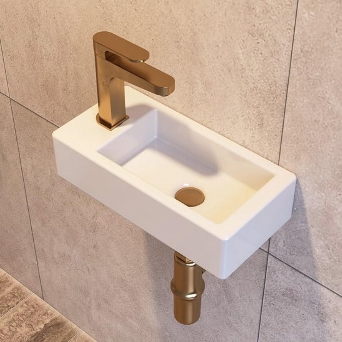 Compacte Keramische Wastafel Wandmontage voor Kleine Badkamer of Toilet - Rechthoekig