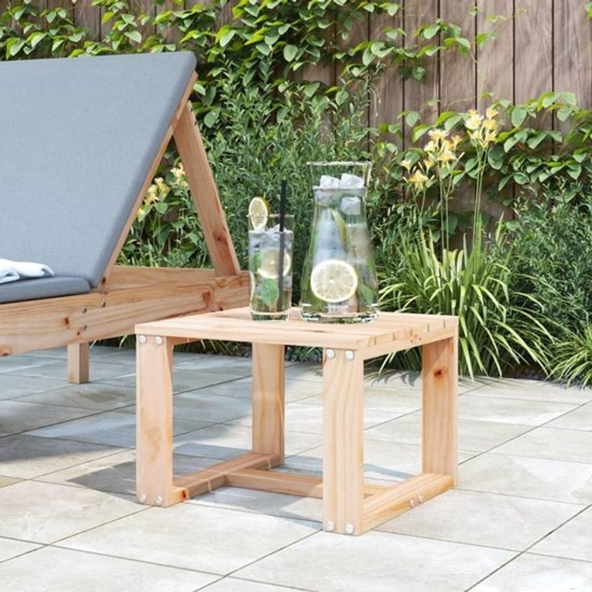 Houten Bijzettafel - Tuin Tafel - Buiten Ontspannen - Massief Grenenhout - 40x38x285 cm - Onbehandeld