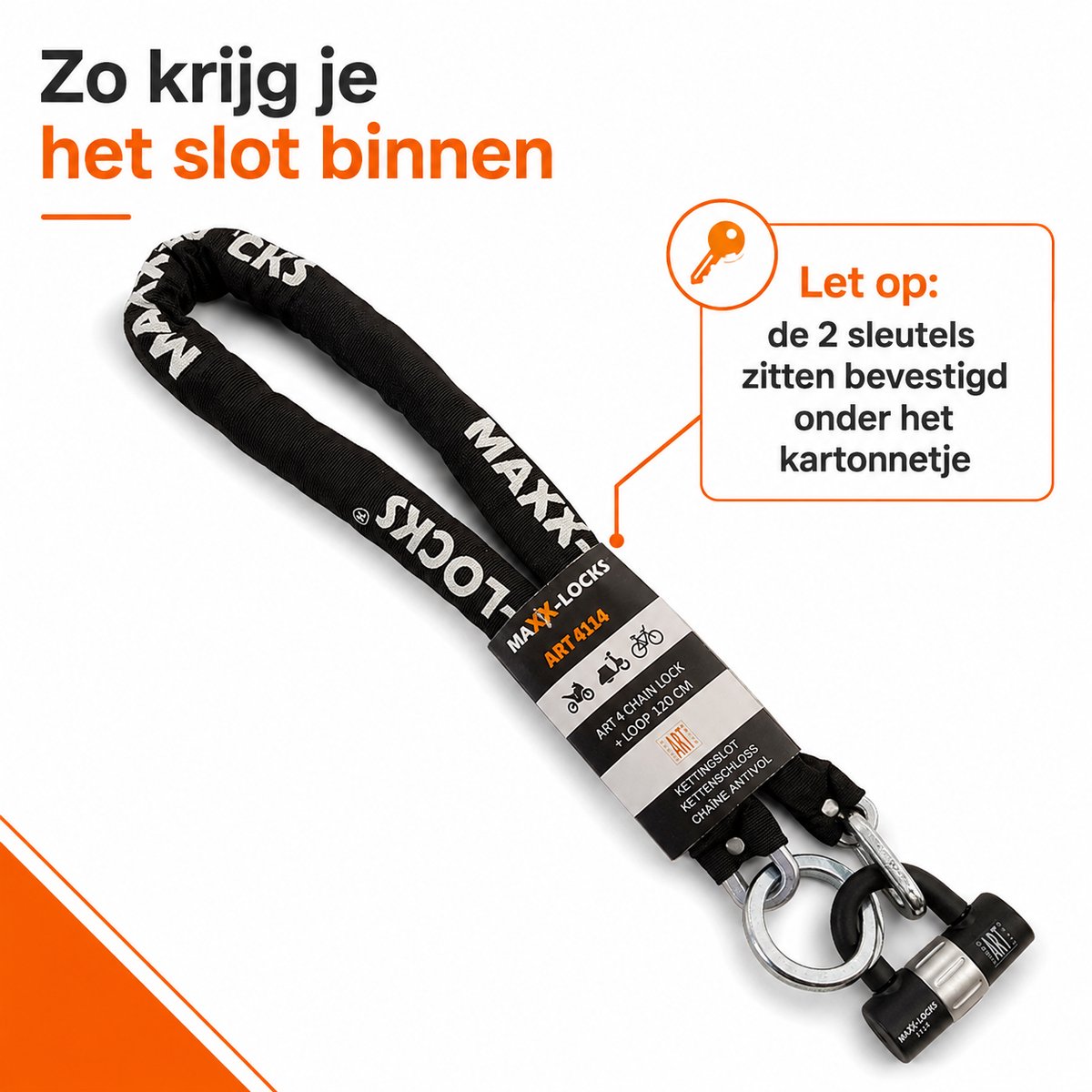 Maxx-Locks Naseby Art 3 Scooterslot + ART 4 Muuranker / Grondanker - Kettingslot met Loop en Beugelslot - Art Gekeurd Slot voor Fatbike en Scooter & Brommer - 100 cm – foto 7