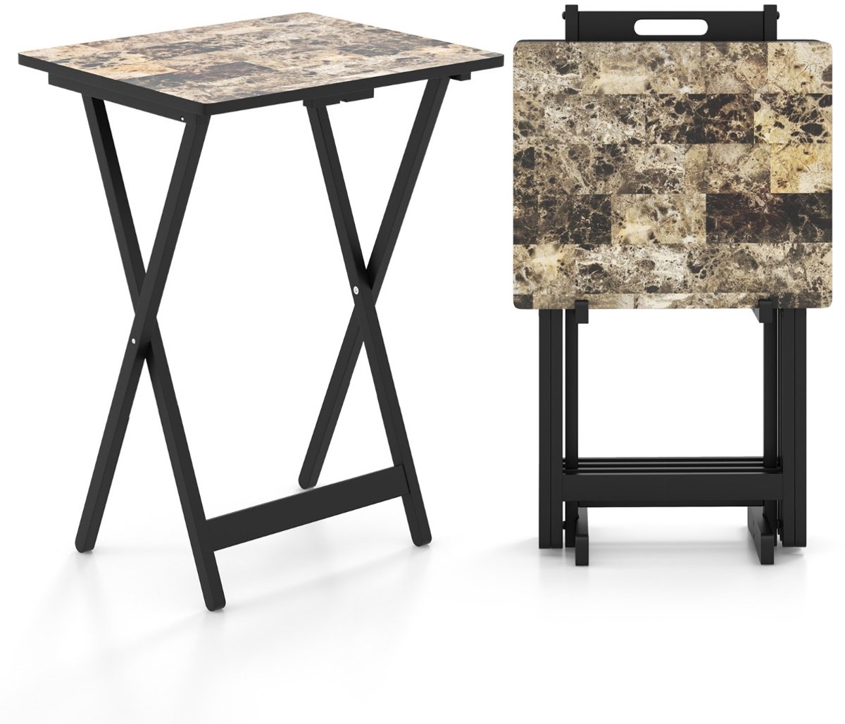 SureDeal® - Tuintafel - Delige Klaptafelset Houten - Opbergstandaard Draaggreep Industriële - 48x40x67 cm - Donkerbruin
