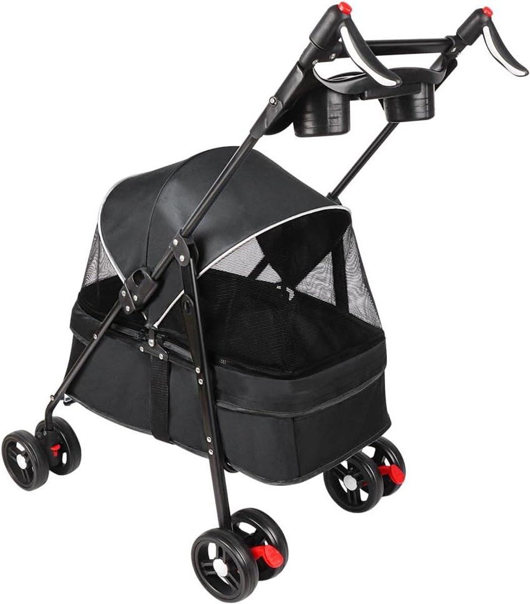 Dieren Wandelwagen - Hondenbuggy - Comfortabel Reizen - Grote Opbergruimte - 50 x 70 x 95 cm - Zwart