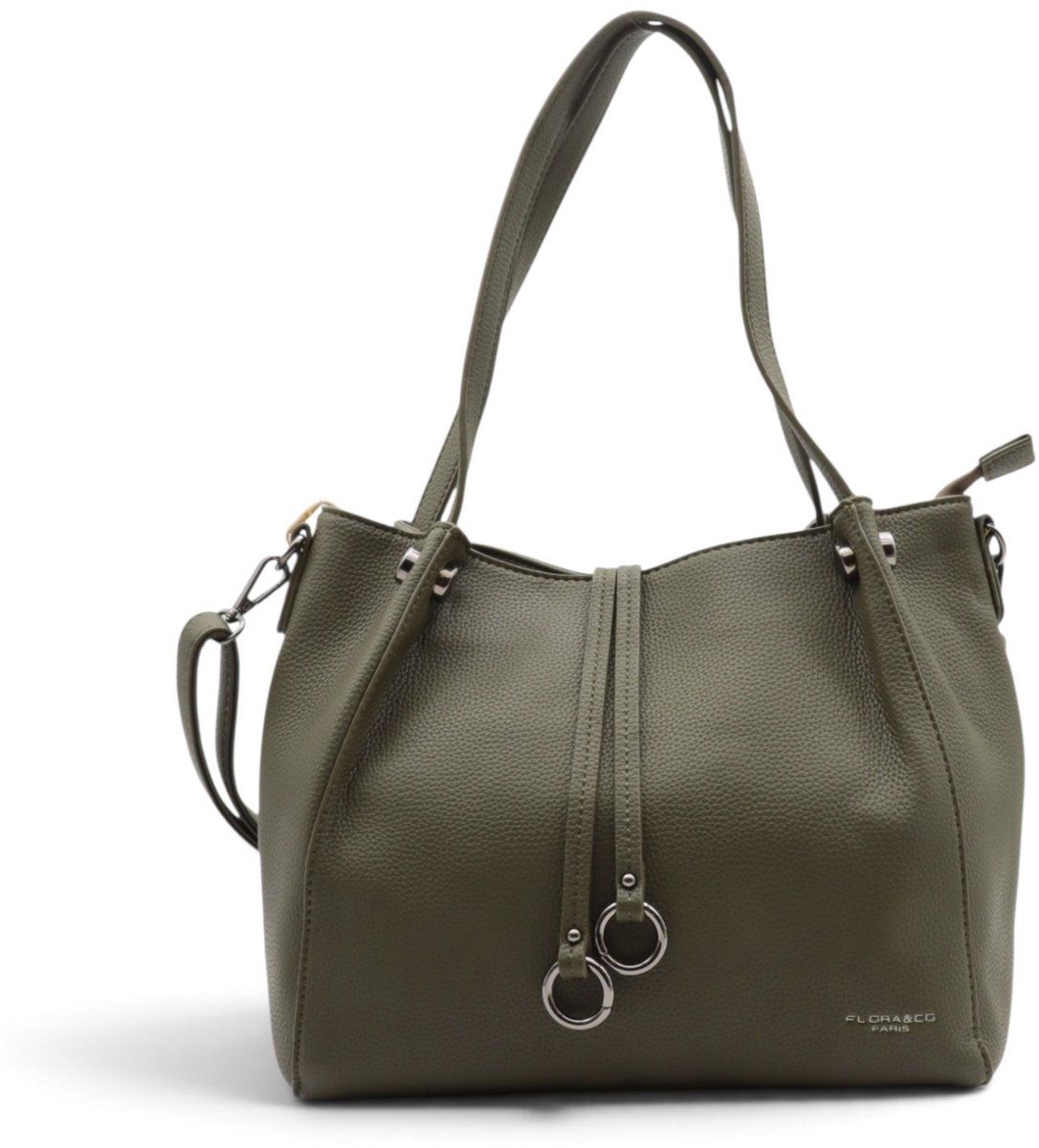 Flora&Co - ROMY - zacht generfd kunstleer - handtas/dames tas - met lange instelbare draagriem - kaki/groen