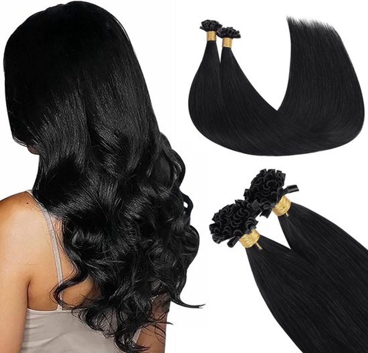 Echt Haar Extensions U-Tip 45 cm 50 Gram Diep Zwart Keratine Hot Fusion