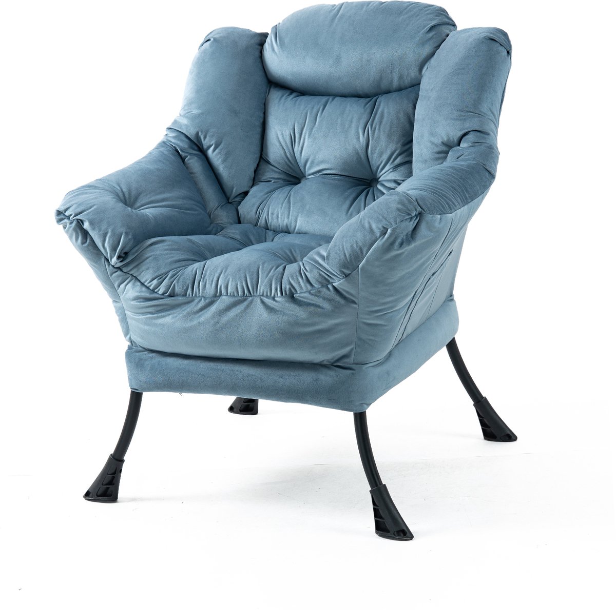 Ropilly Comfortabele Relaxstoel Met Zijvak - Luie Stoel - Metalen Frame - Zachte Vulling - Max 90kg - Voor Woonkamer En Slaapkamer - 75x80x85cm Lichtblauw