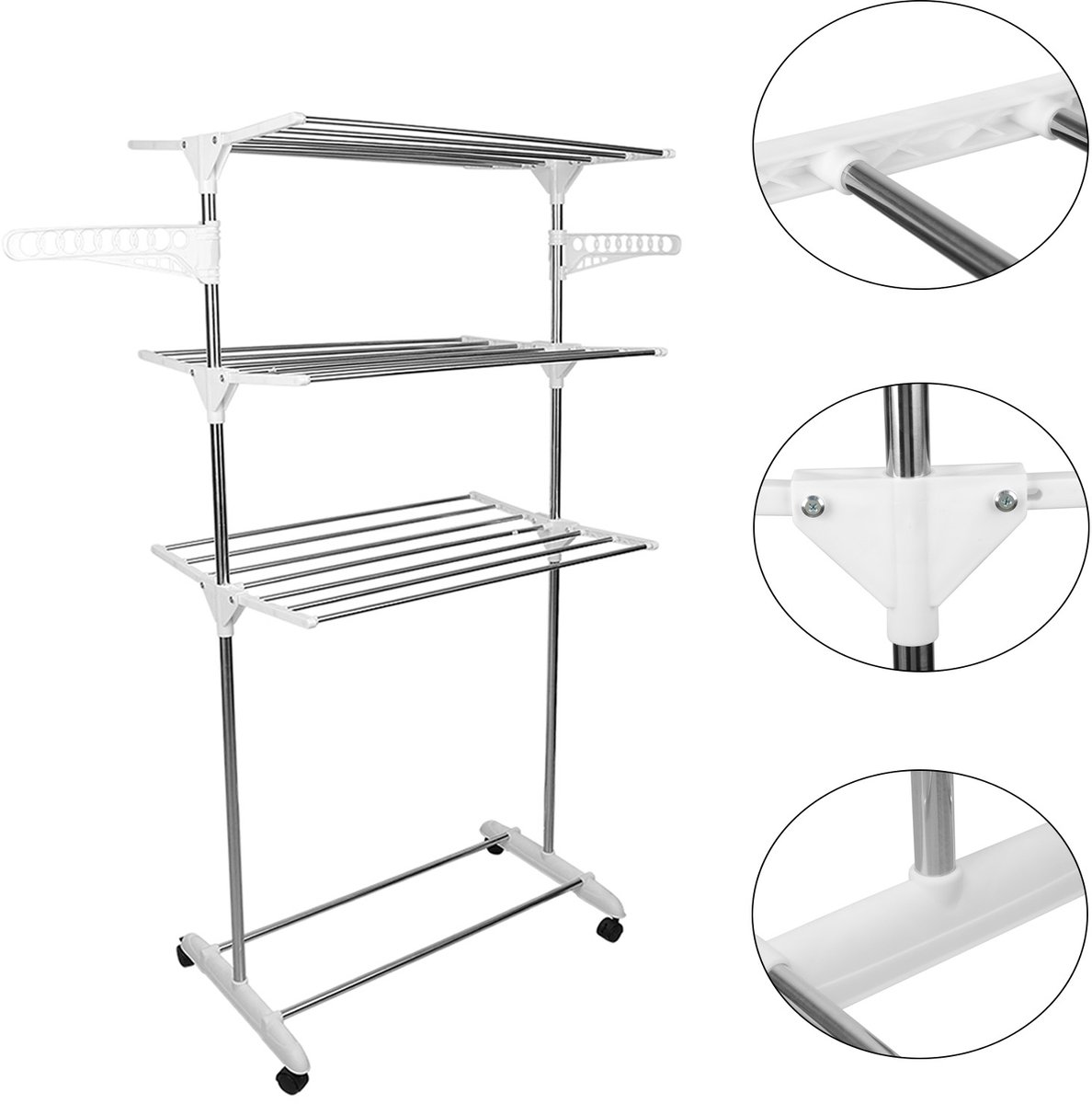 PIPIPOXER- Wasrek Inklapbaar-Droogrek-Staand Droogrek Inklapbaar-Wastoren-Ruimtebesparend Wasrek -75x44x158 CM-Ecologisch Was Drogen - Droogrek op Wielen