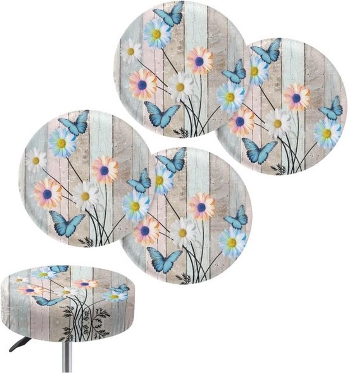 Set van 4 Ronde Barkrukhoezen - Kreukvrij en Onderhoudsarm - Geschikt voor Ø 33-38 cm Zittingen