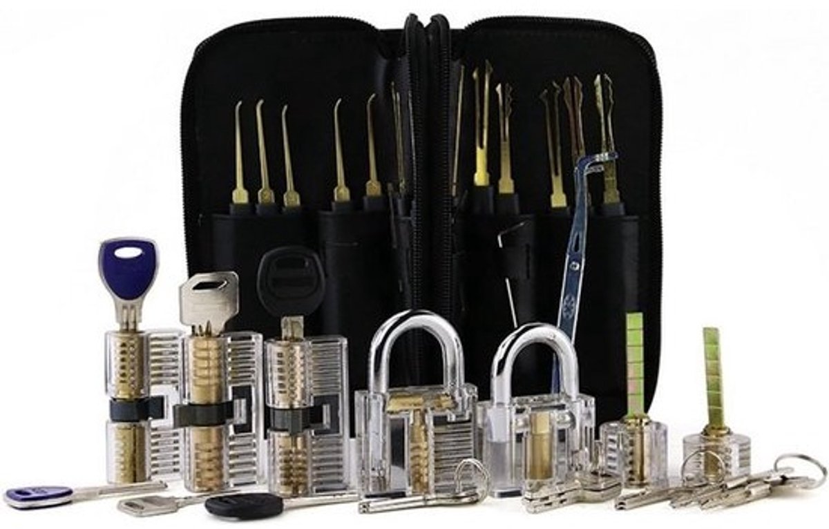 Set Lockpick Gereedschap met Transparant Oefenslot en Opbergpakket - Sloten Openen Leren