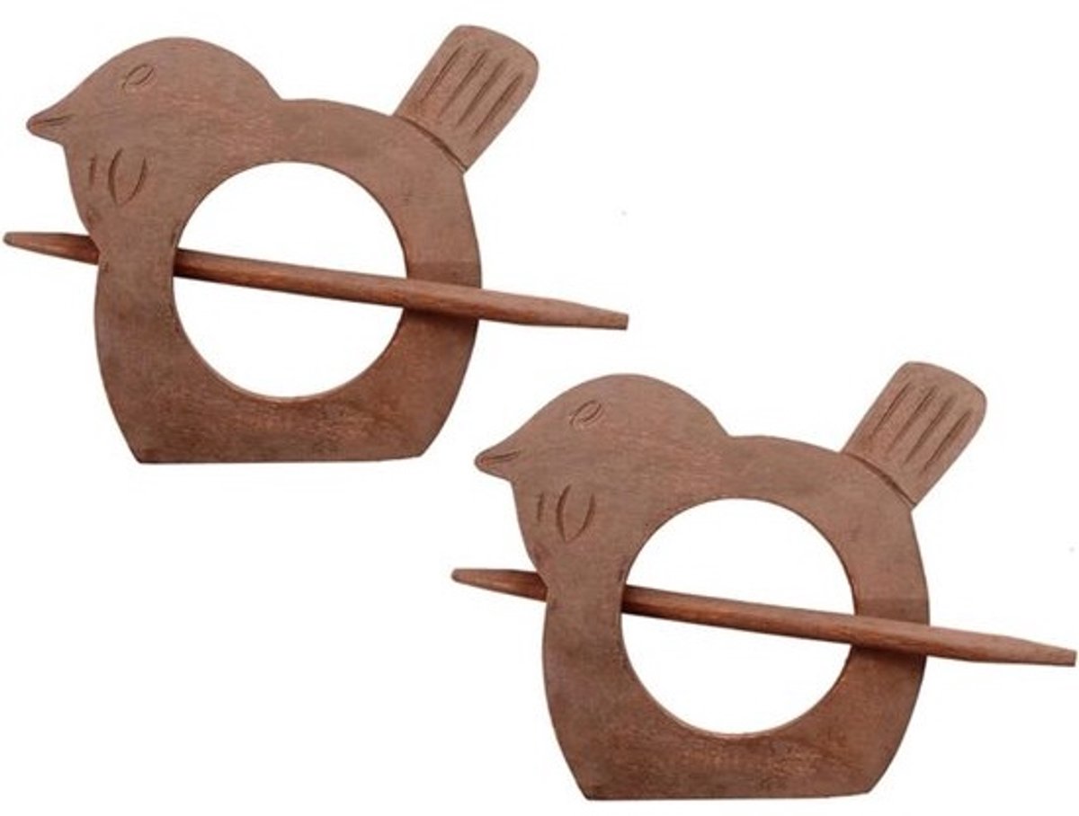 Set van 2 Houten Gordijnhouders met Decoratieve Vogelvorm - Stijlvolle Ophangclips