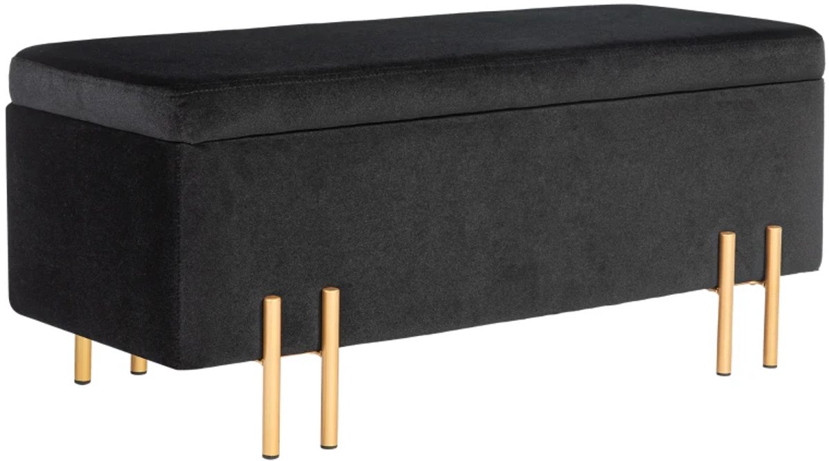 Bankje - Gestoffeerde Bank Met Opbergruimte - Metaal - Rubbenhout - Schuim - 100 x 40 x 42 cm - Zwart