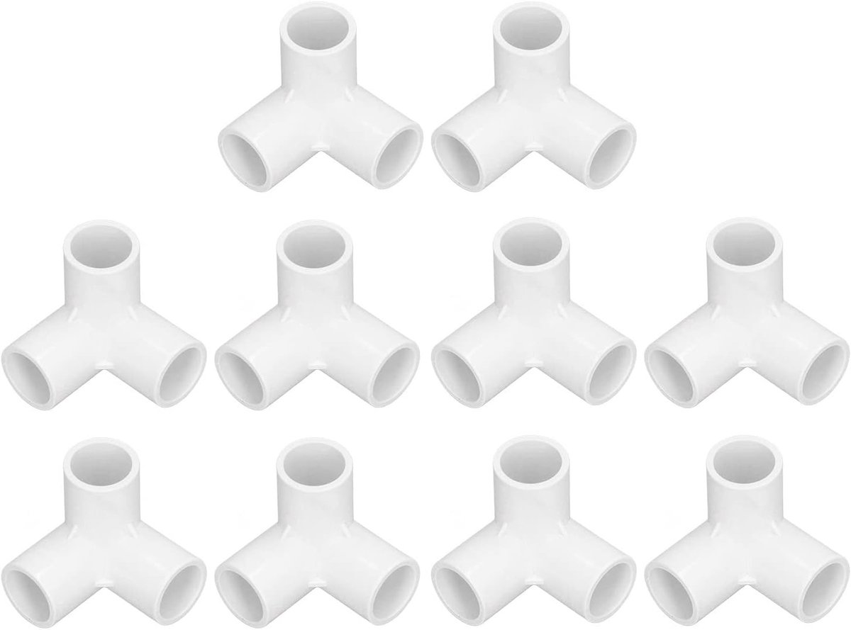 3-Way Hoekverbinder Set van 10 Stuks, PVC Connectoren voor Meubels, Slangen en Creatieve Projecten (Wit)
