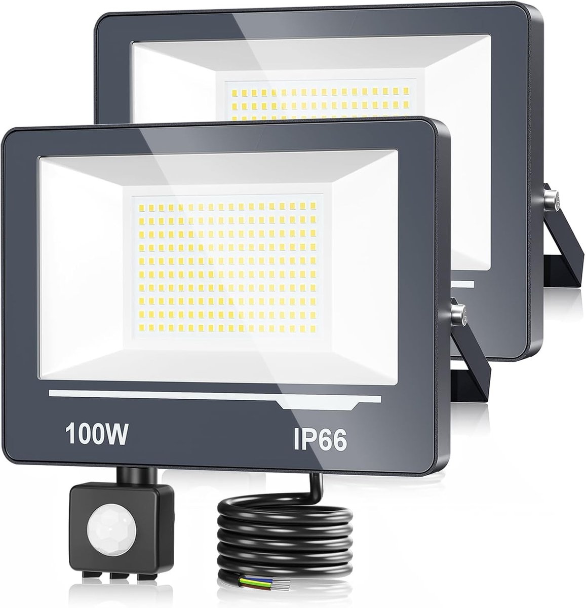LED-spot voor buiten met bewegingsmelder - 100W - 2 Stuks - IP66 Waterdicht - Voor Tuin en Terras
