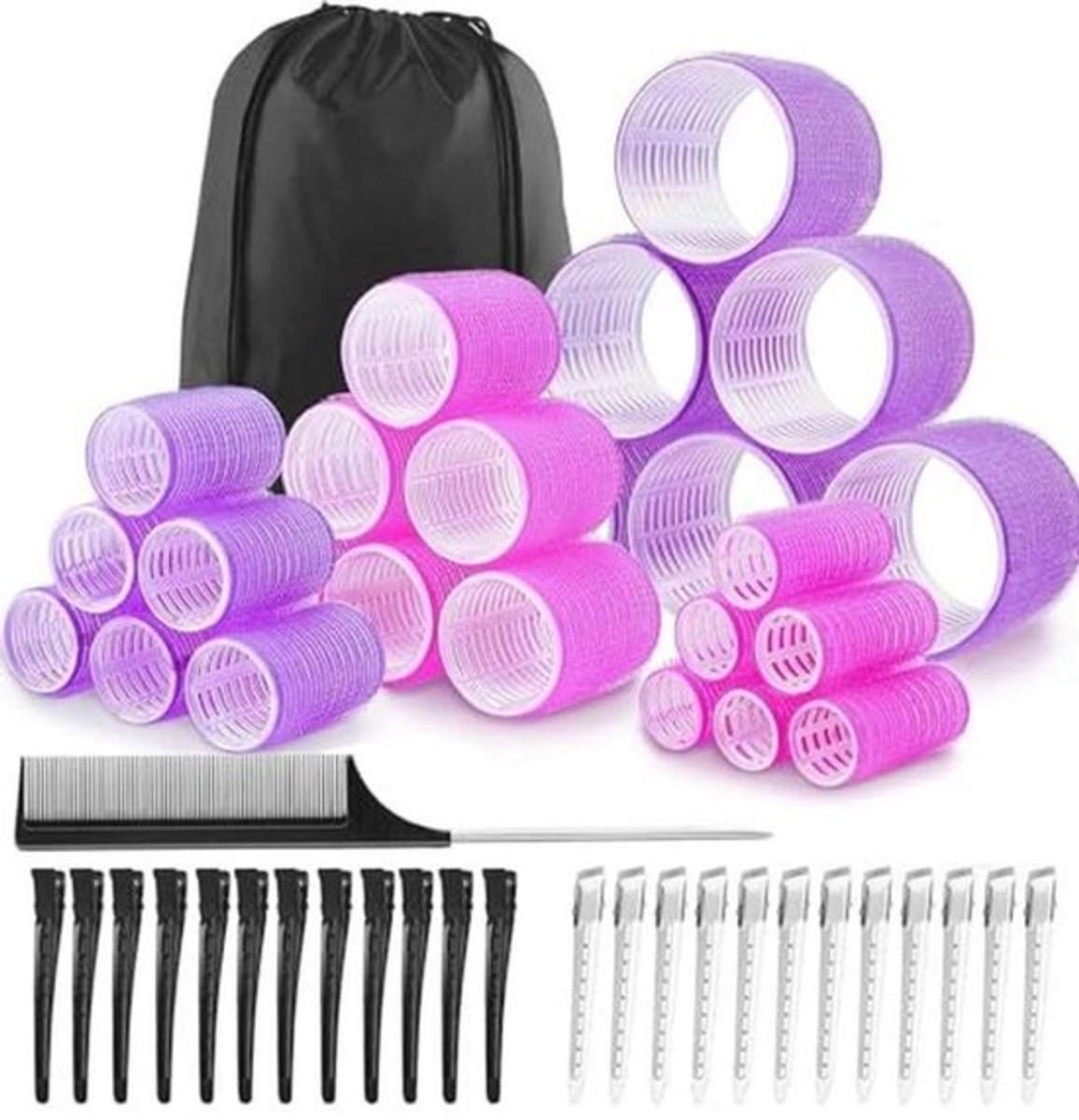 Set van 50 haarrollers voor perfecte krullen en volume - 4 maten - milieuvriendelijk nylon