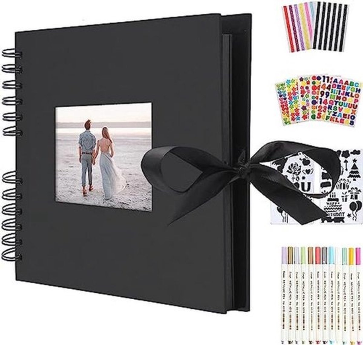 AIOR Photo Album for DIY Scrapbook Album to Glue Photo Albums, Vintage Photo Book 80 Black Pages Guestbook Scrapbooking, Birthday Gift for Women (Black)