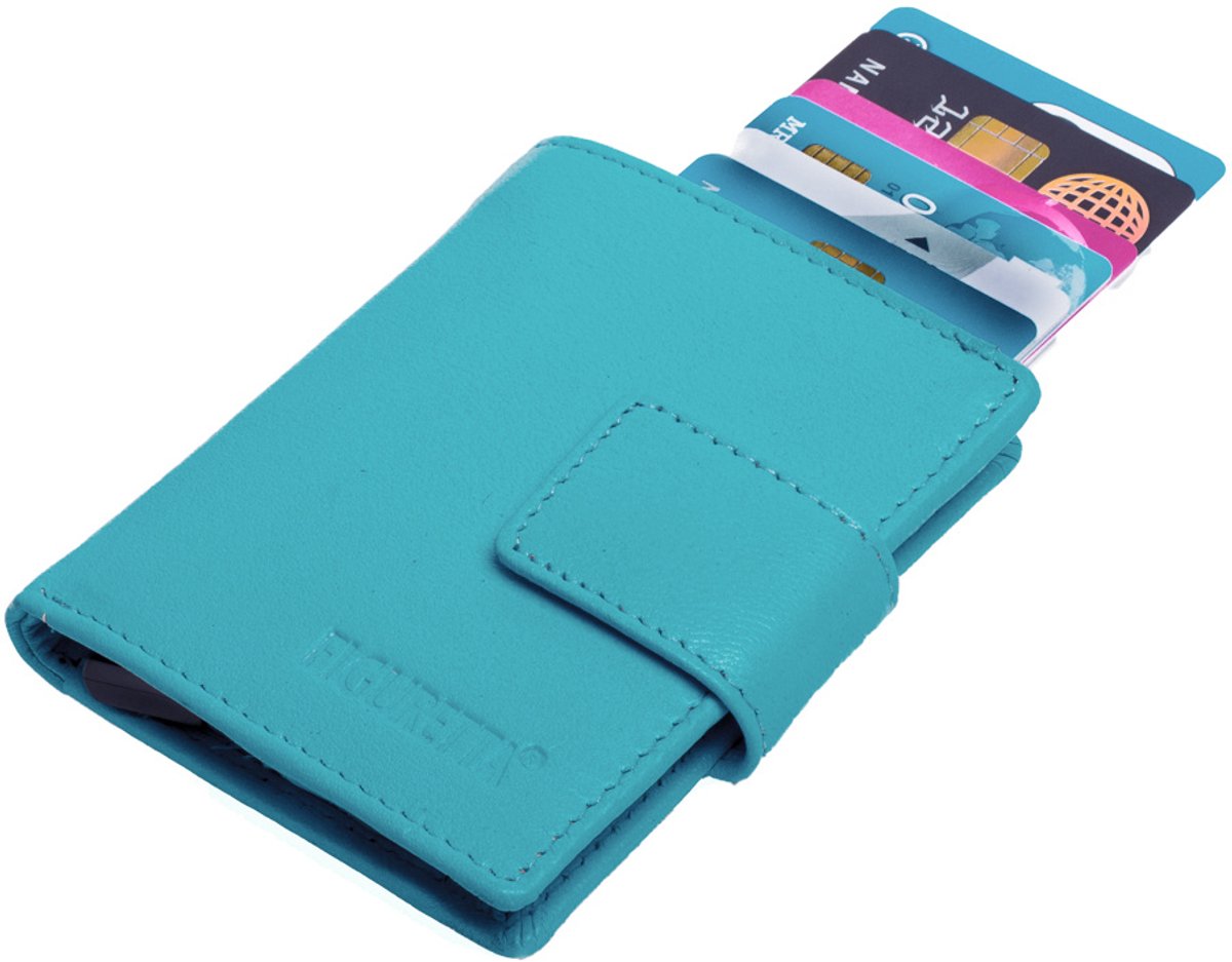 Figuretta Cardprotector Leren Portemonnee met RFID Bescherming Lichtblauw