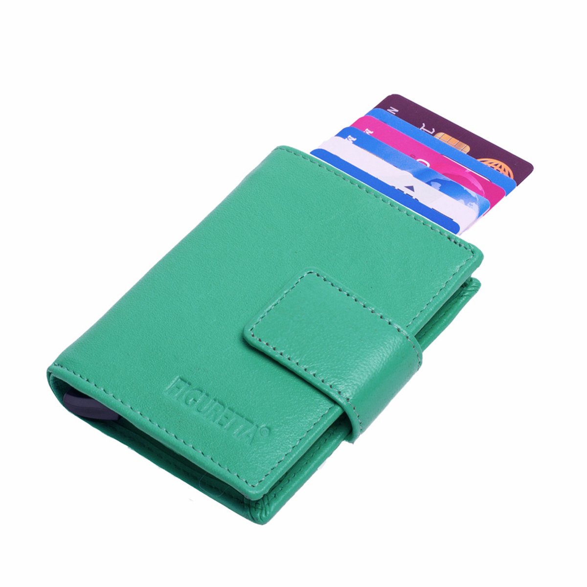 Figuretta Cardprotector Leren Portemonnee met RFID Bescherming Zeegroen