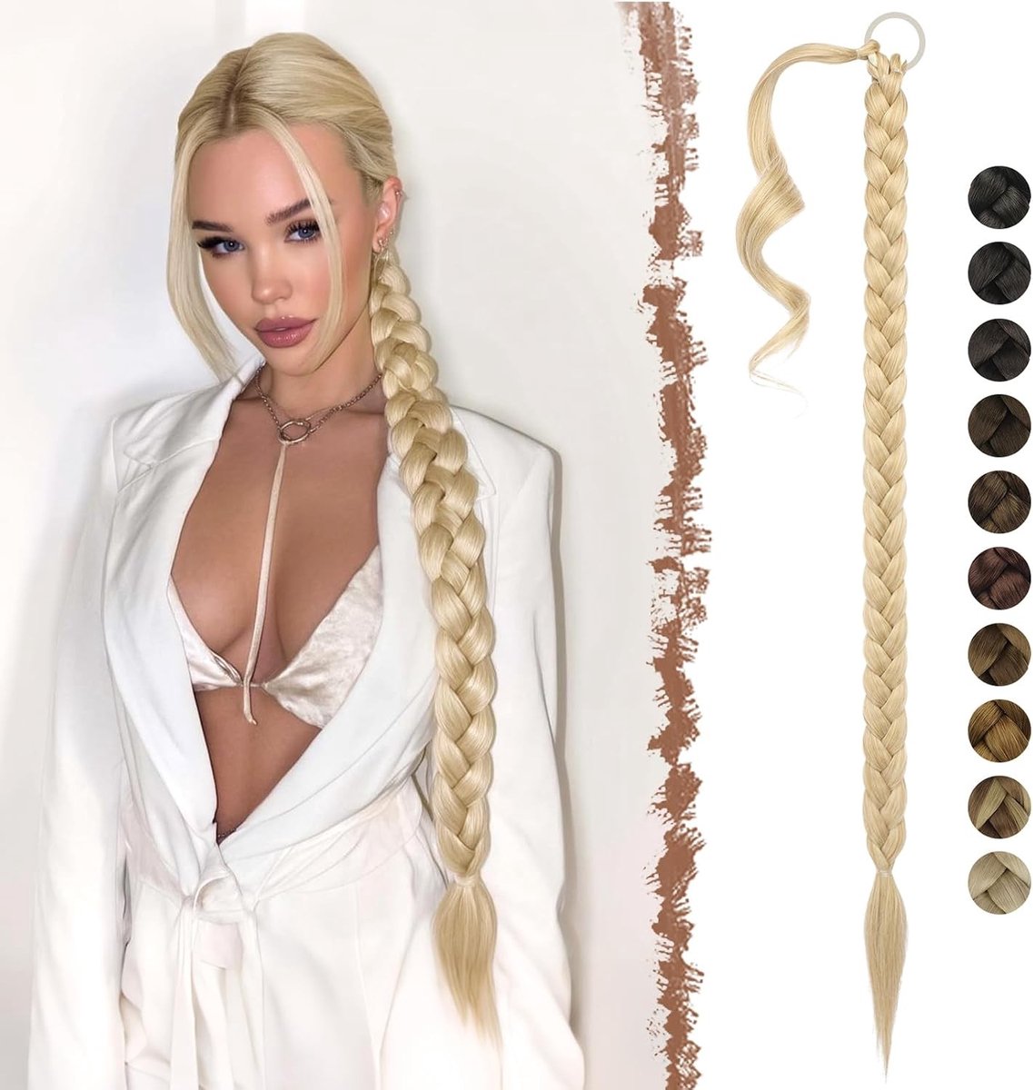 Ponytail Extensions 85cm Lang met Haar Elastiek, Gevlochten Haarstuk voor Vrouwen, Synthetisch Balayage, Perfect voor Feestjes en Dagelijks Gebruik