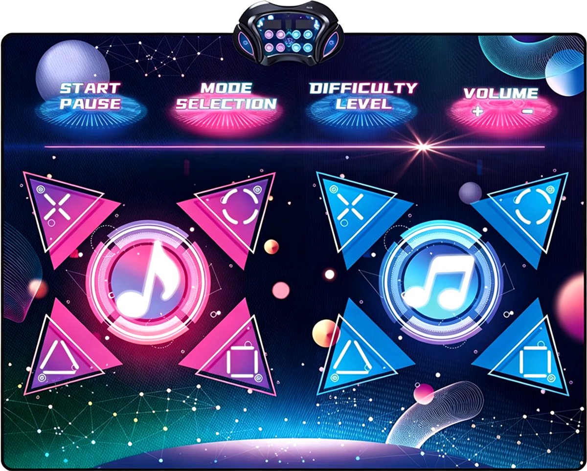 Dubbele dansmat – Muzikale mat voor kinderen – Muzikale dansmat – Interactieve dansmat – 3 moeilijkheidsniveaus – Antislip – 120x95 cm – Geschikt voor gezinnen en feestjes – Interactief speelgoed voor ouder en kind – Educatief speelgoed