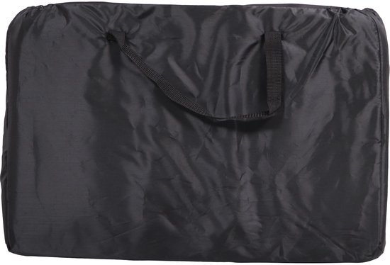 Zwarte draagtas met handvat voor een campingbedje.