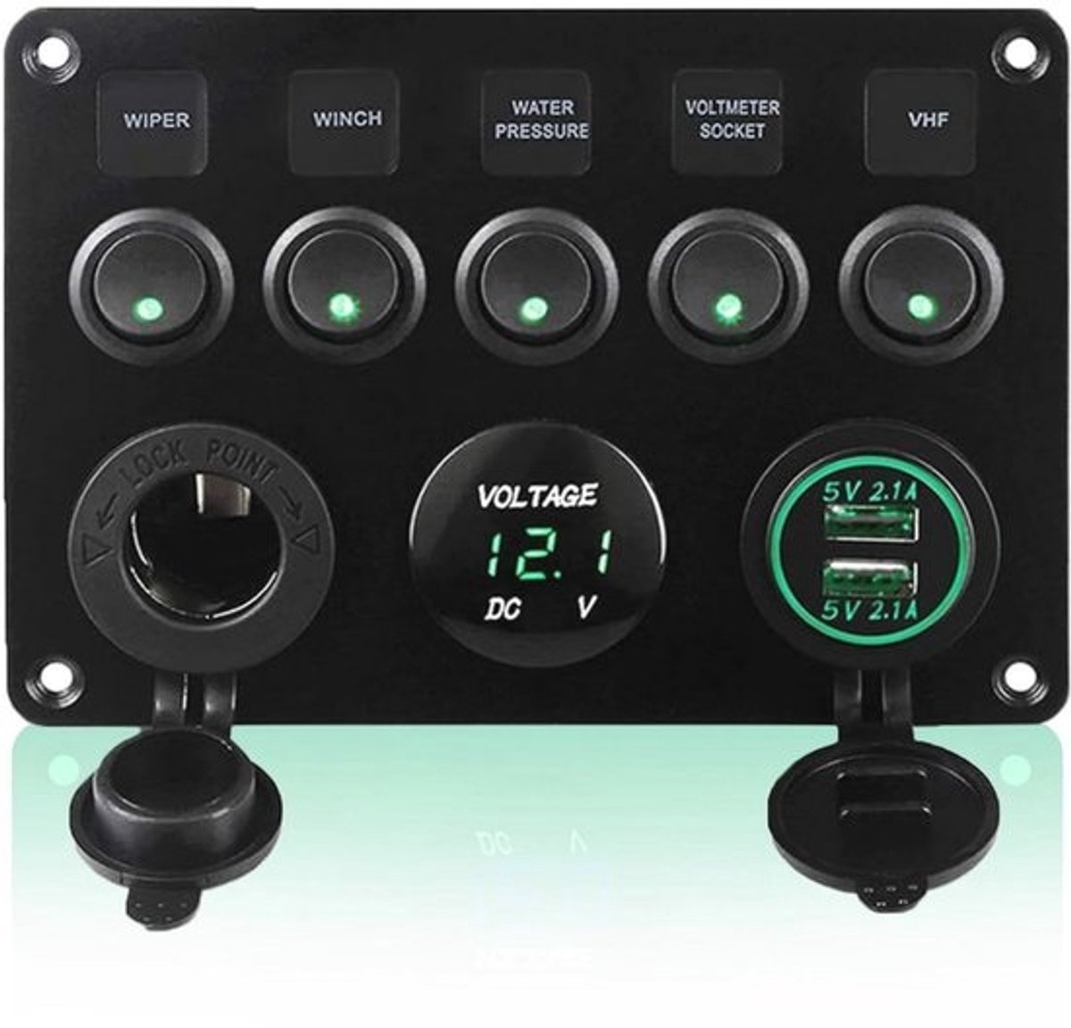 Schakelpaneel met 5 Versnellingen en Dubbele USB-oplader voor Auto en Boot - Waterdicht en met LED Voltmeter