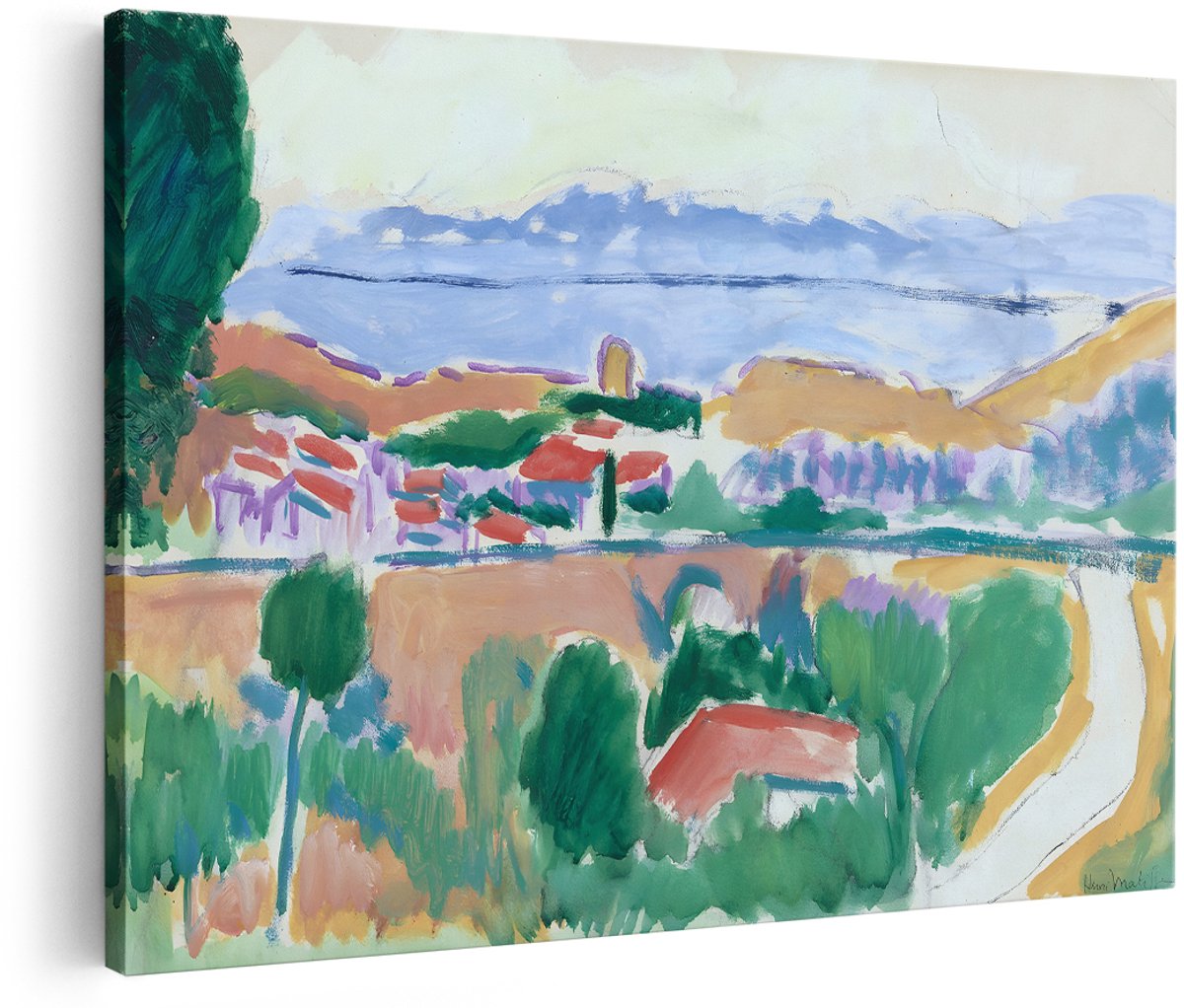 Artaza Canvas Schilderij Landschap Matisse - 150x100 cm - Groot - Wanddecoratie Kleurrijk Dorp - Muurdecoratie Natuur - Decoratie Woonkamer