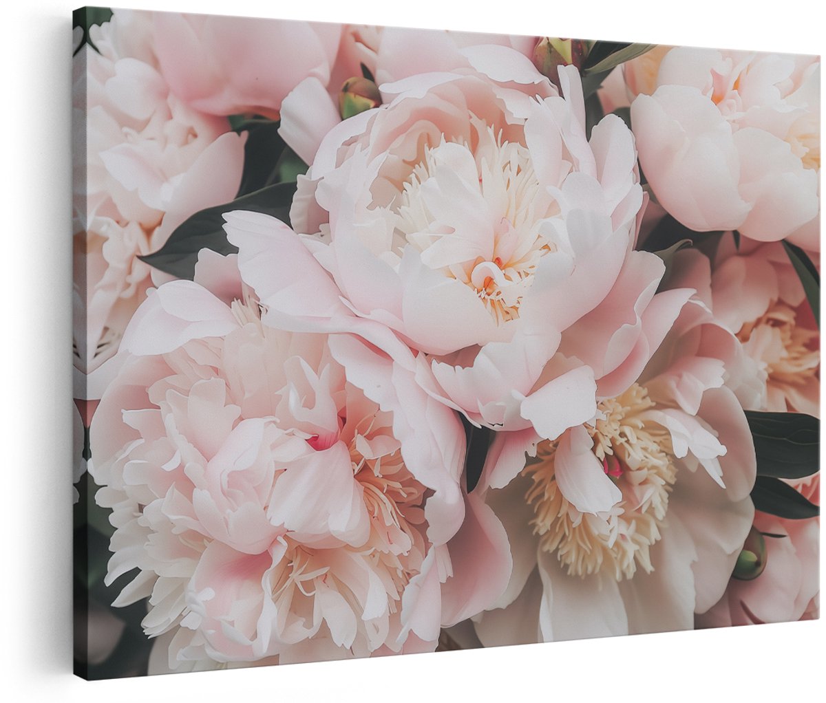 Artaza Canvas Schilderij Roze Pioenrozen in een Vaas - Bloemen - 150x100 cm - Groot - Wanddecoratie Woonkamer - Schilderijen - Muurdecoratie