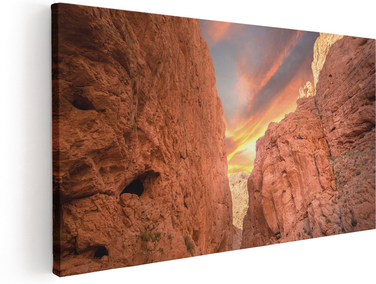 Artaza Canvas Schilderij Todghakloof Rivier in Atlas, Marokko - 140x70 cm - Groot - Wanddecoratie Woonkamer - Schilderijen - Muurdecoratie
