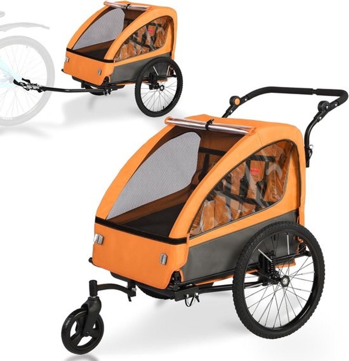 2-in-1 Fietskar voor Kinderen tot 2 - Inklapbare Kinderwagen met Verstelbare Vering en Grote Opbergruimte
