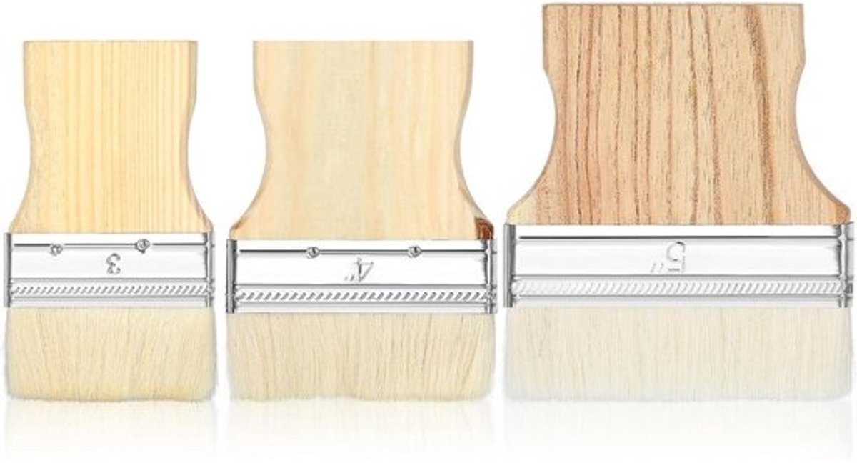 Platte Verfkwasten Set - Schilderbenodigdheden - Olieverf Acryl - Drie Maten - 3 tot 5 inch - Natuurlijk