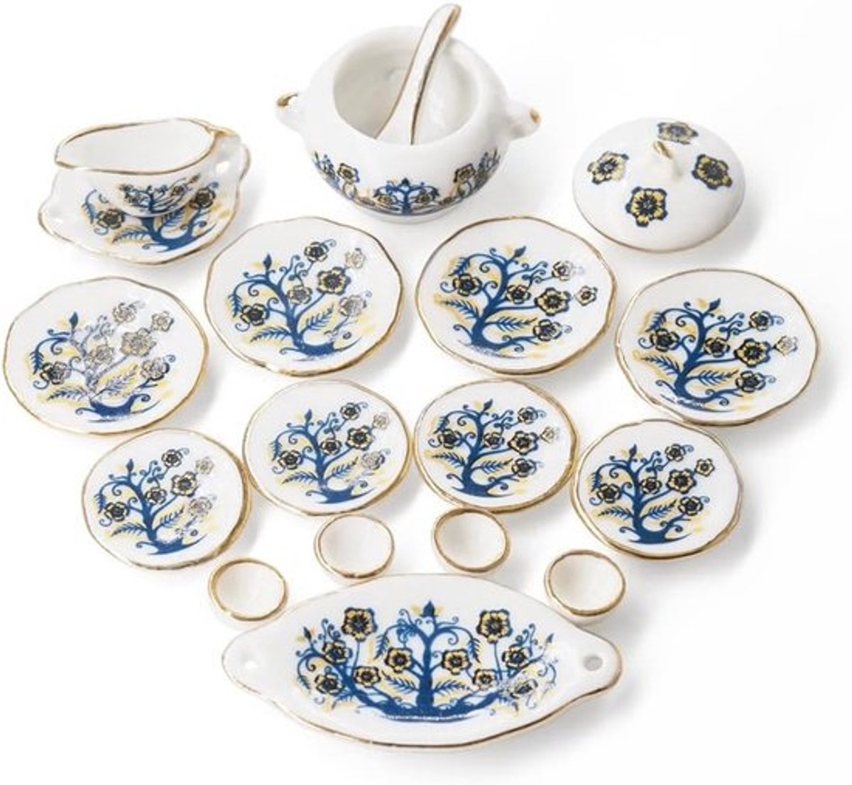 Miniatuur Servies Set - Poppenhuis Accessoires - Poppenhuis Inrichting - 17 Delig Porselein - Schaal 1:12