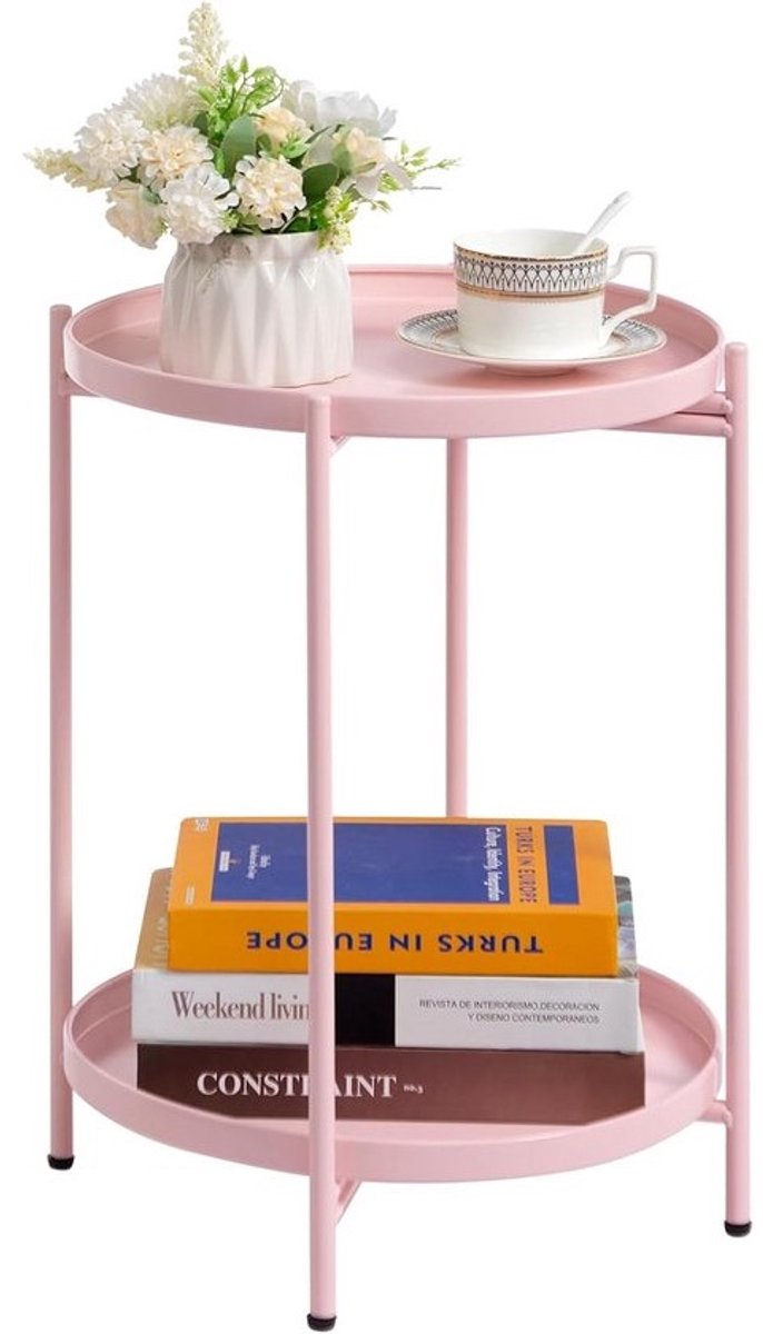 Ronde bijzettafel met 2 niveaus metalen salontafel voor woonkamer en balkon