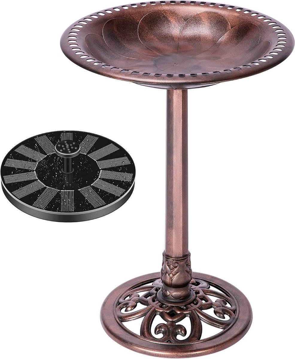 Vogelbad met fontein - Tuinornament water - Vogels voeren - Zonne-energie aangedreven - 71 cm hoog - Brons