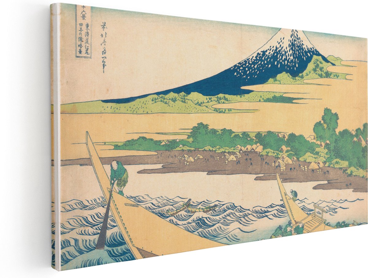 Artaza Canvas Schilderij Japans Landschap - 160x80 cm - Groot - Wanddecoratie Ukiyo-E - Muurdecoratie Bergen - Decoratie Hokusai Woonkamer