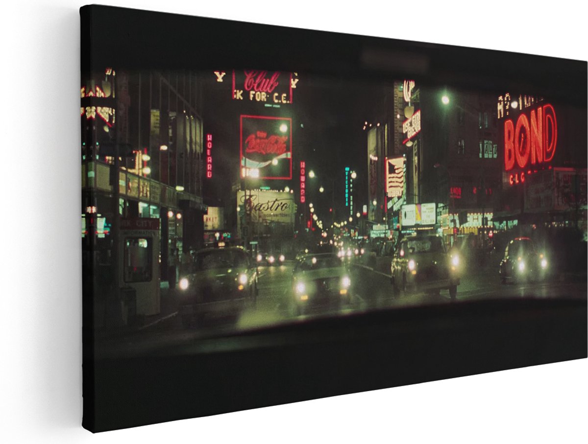 Artaza Canvas Schilderij New York By Night - 160x80 cm - Groot - Wanddecoratie Retro Stad - Muurdecoratie Neon - Schilderijen Op Canvas