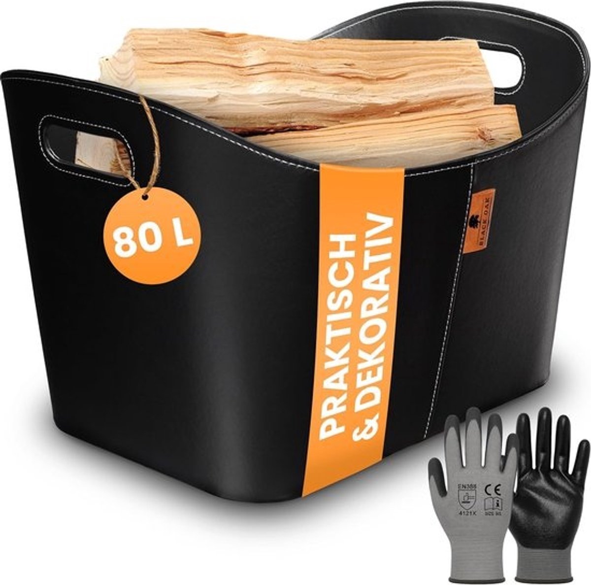 Houten mand - Haardhout opslag - Haardhout bewaren - Ruim 80 liter volume - 56 x 43 x 36 cm