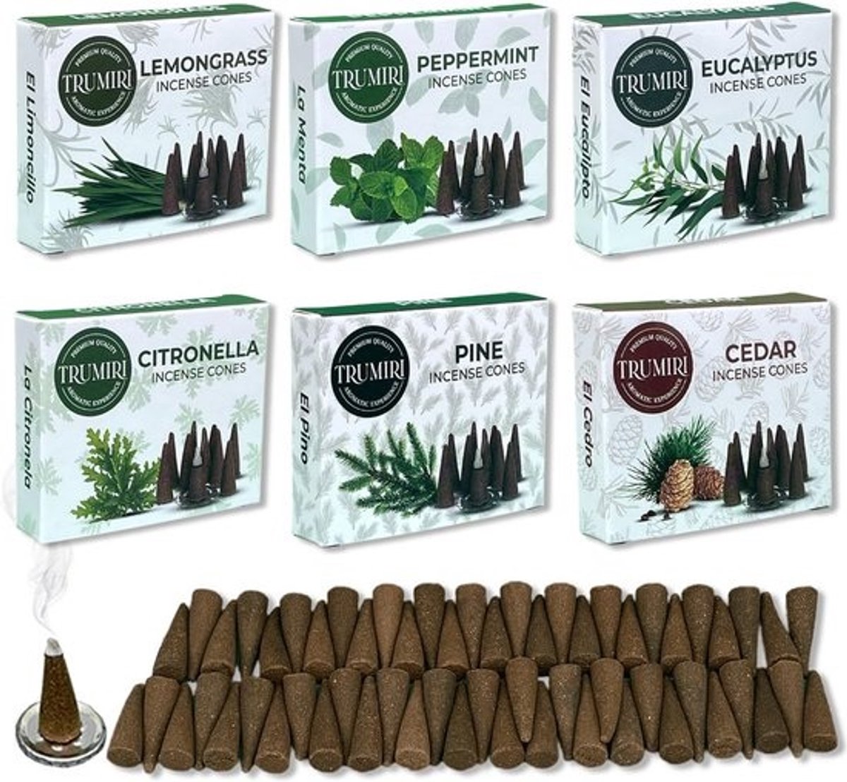 Geurkegels Set - 6 Verschillende Aroma's - Citroella, Munt, Eucalyptus en Meer