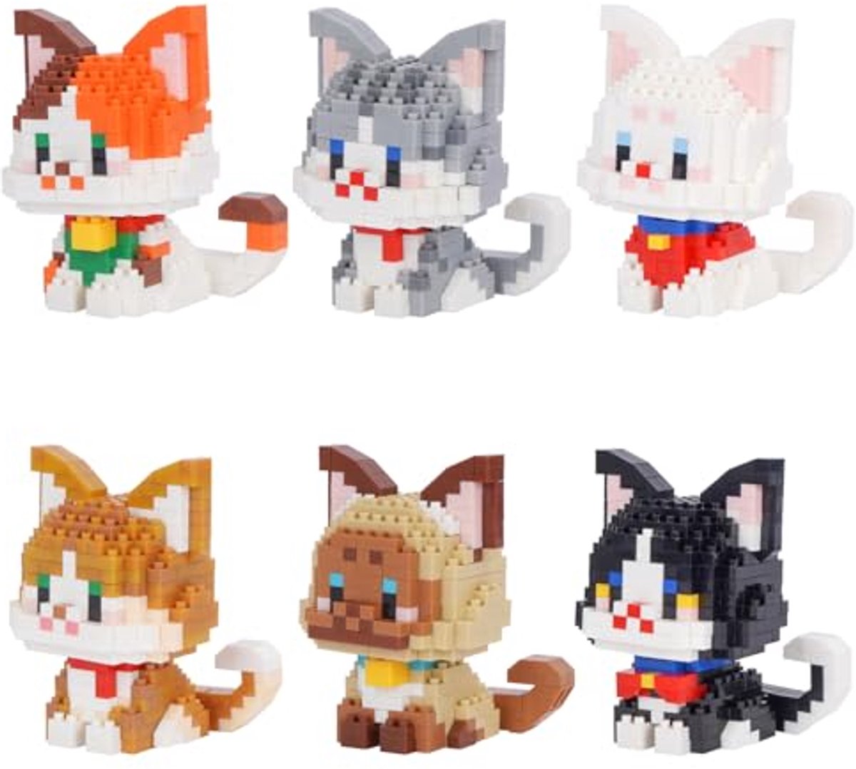 Casalora Lovely Cat Building Blocks Set, mini-bouwspeelgoed, speelgoedcadeaus voor kinderen en volwassenen, doe-het-zelf knutselset voor woondecoratie, set van 6 schattige kattenmodellen