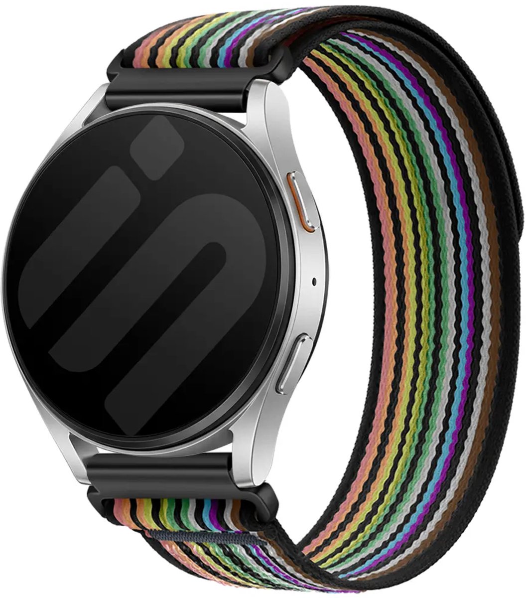 Strap-it Nylon Trail bandje geschikt voor Samsung Galaxy Watch 7 (40/44mm) / Galaxy Watch 6 (Classic) / Galaxy Watch 5 (Pro) / Galaxy Watch 4 / Watch 3 / Watch FE / Polar Ignite 3-2 / Pacer / Unite / Huawei GT3 - GT2 (Zwart/Colourful)